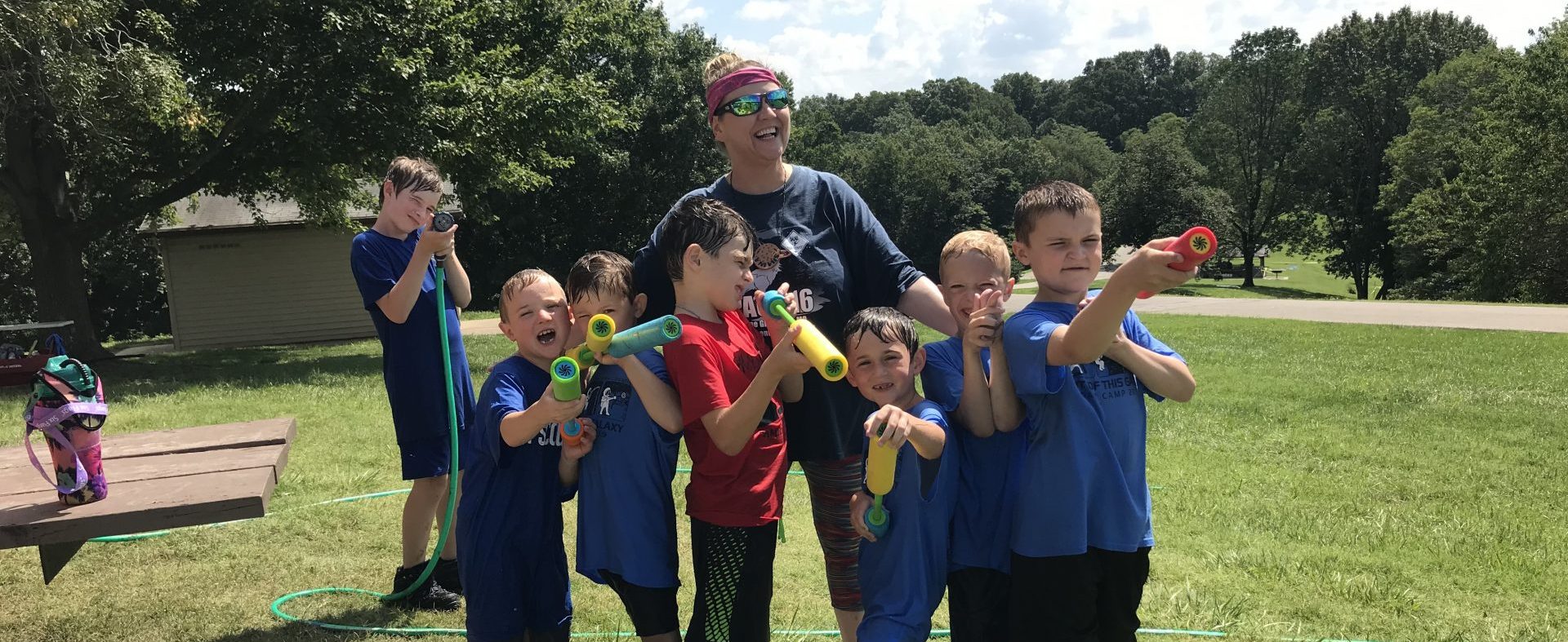 Scouts having a water fight