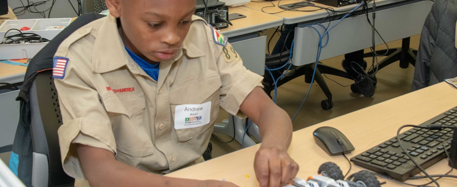 Scout working on a robot